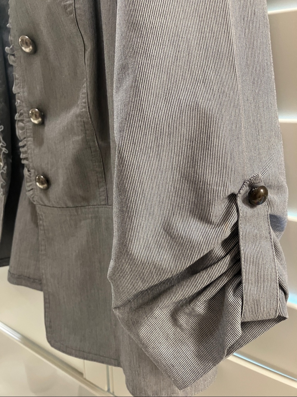 Women's Gray Ruffled Military-Style Jacket - Picture 2 of 6